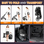 Kenyone 3-in-1 Pet Stroller for Small Medium Dogs Puppy Cat Stroller with Detachable Carrier & Pad Lightweight Foldable Aluminum Alloy Frame Dual No-Zip Entry(Black)