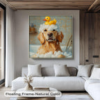 Myphotostation 55Wx55H''-(140x140cm) Stretched Canvas Golden Soak Bubble Bath Dog Canvas Print, Bathroom Wall Art, Bathroom decor
