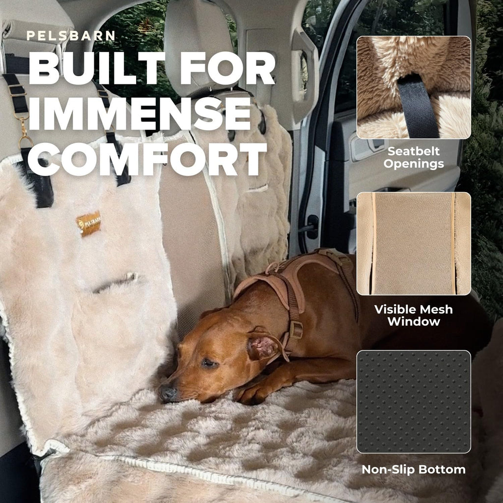 Pelsbarn Luxurious Dog Backseat Protector, Car Hammock with Blanket, Beige
