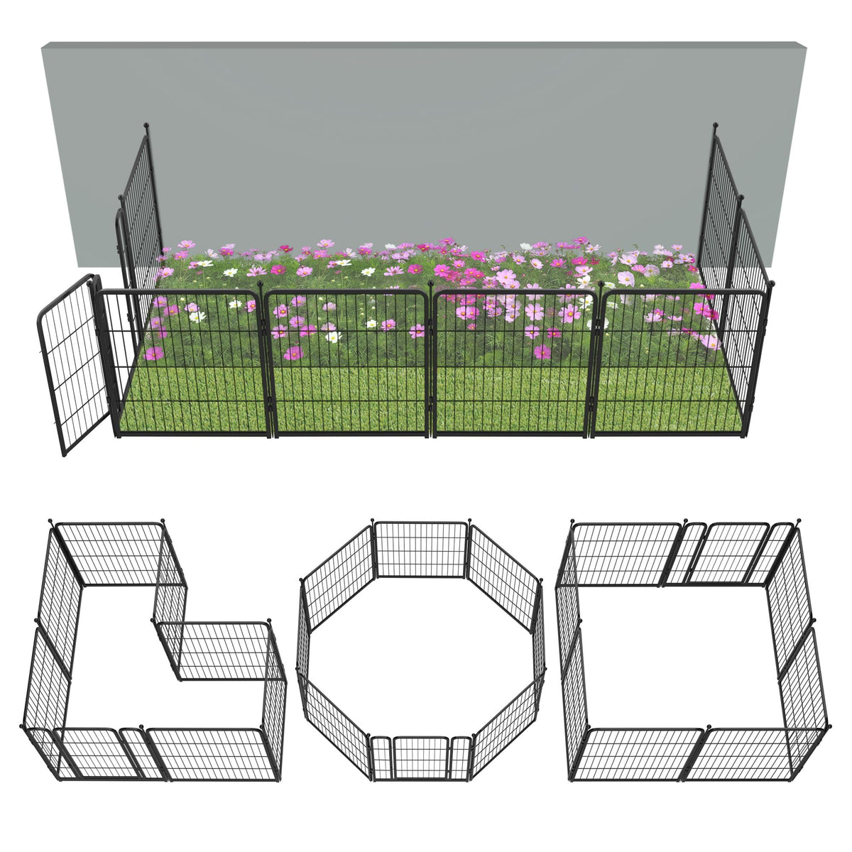 FXW No Dig Garden Fence, Outdoor for Yard, 50in(H) x 62.6ft(L), 24 Panels
