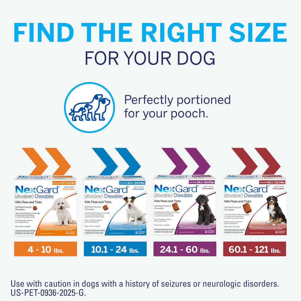 NexGard® (afoxolaner) Flea and Tick Protection for Dogs Oral Soft Beef Flavored Chewables, 24.1 to 60 lbs. (Purple Box) 6 Chews (6 Month Supply)