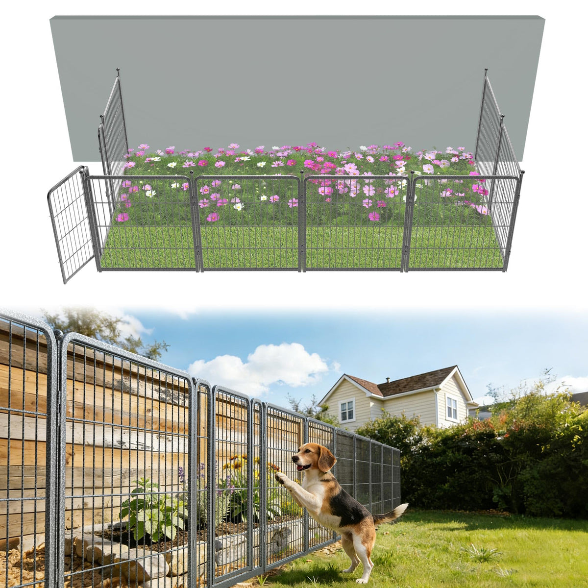 FXW No Dig Garden Fence, Outdoor for Yard, 50in(H) x 62.6ft(L), 24 Panels