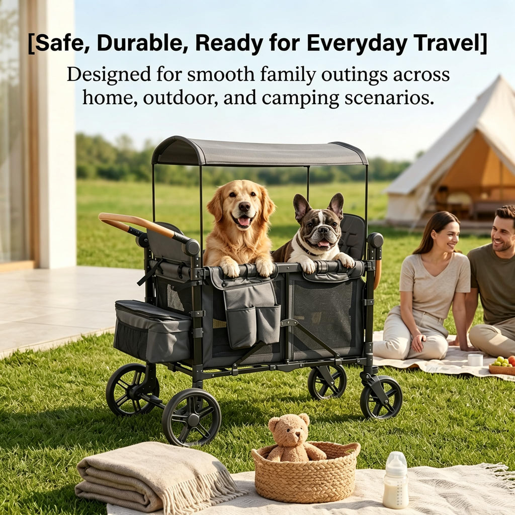Foldable 4 Seater Pet Wagon, Alloy Frame Pet Stroller, Large Dog Stroller