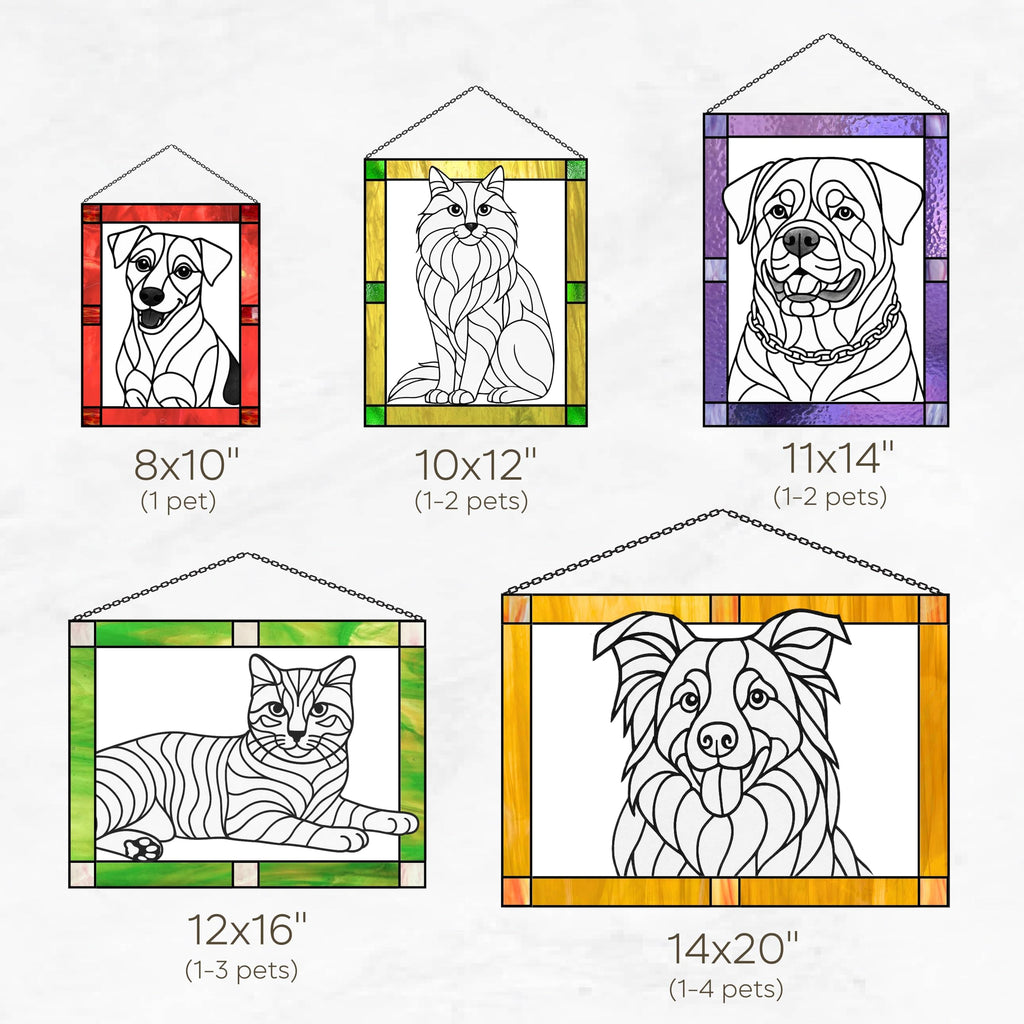 Custom Stained Glass Pet Portrait – Personalized Memorial Pet Gift, Unique Stained Glass Art for Dog or Cat Lovers – Handmade Window Hanging with Name Tag (Round)