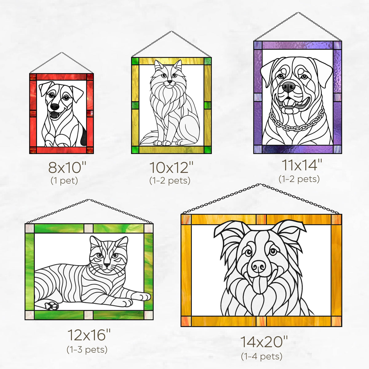 Custom Stained Glass Pet Portrait – Personalized Memorial Pet Gift, Unique Stained Glass Art for Dog or Cat Lovers – Handmade Window Hanging with Name Tag (Round)