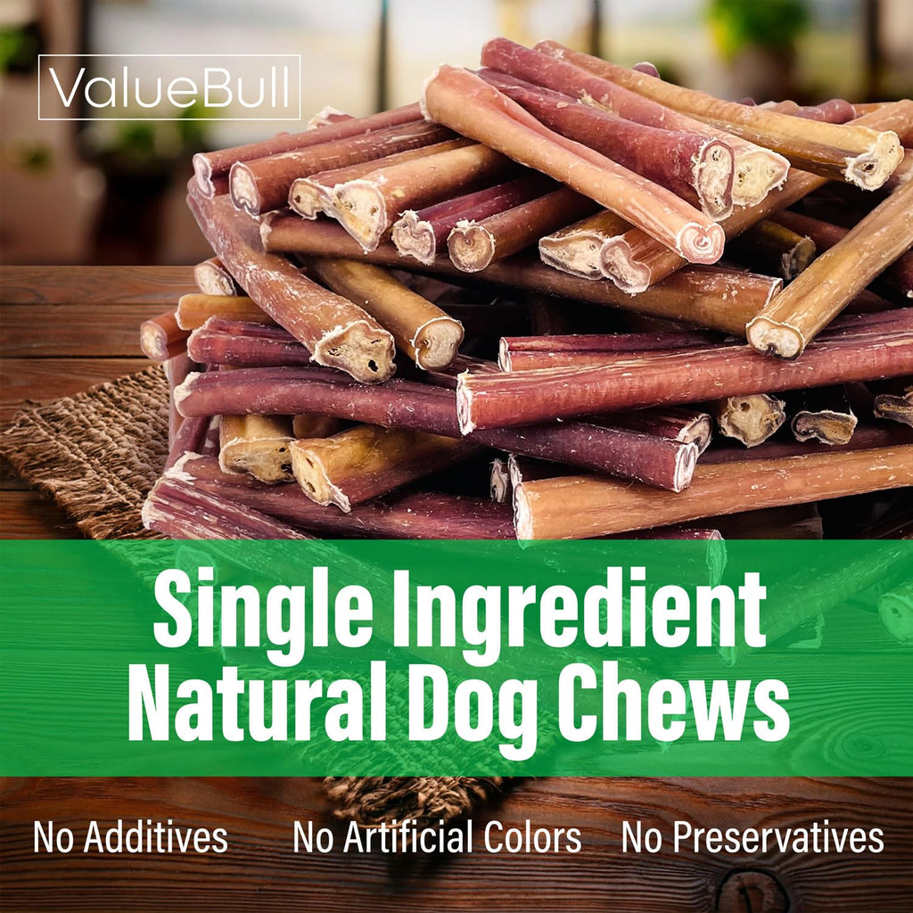 ValueBull Bully Sticks for Small Dogs, Thin 6 Inch, 200 Count Bulk Pack - All Natural Dog Treats, 100% Beef Pizzles, Single Ingredient