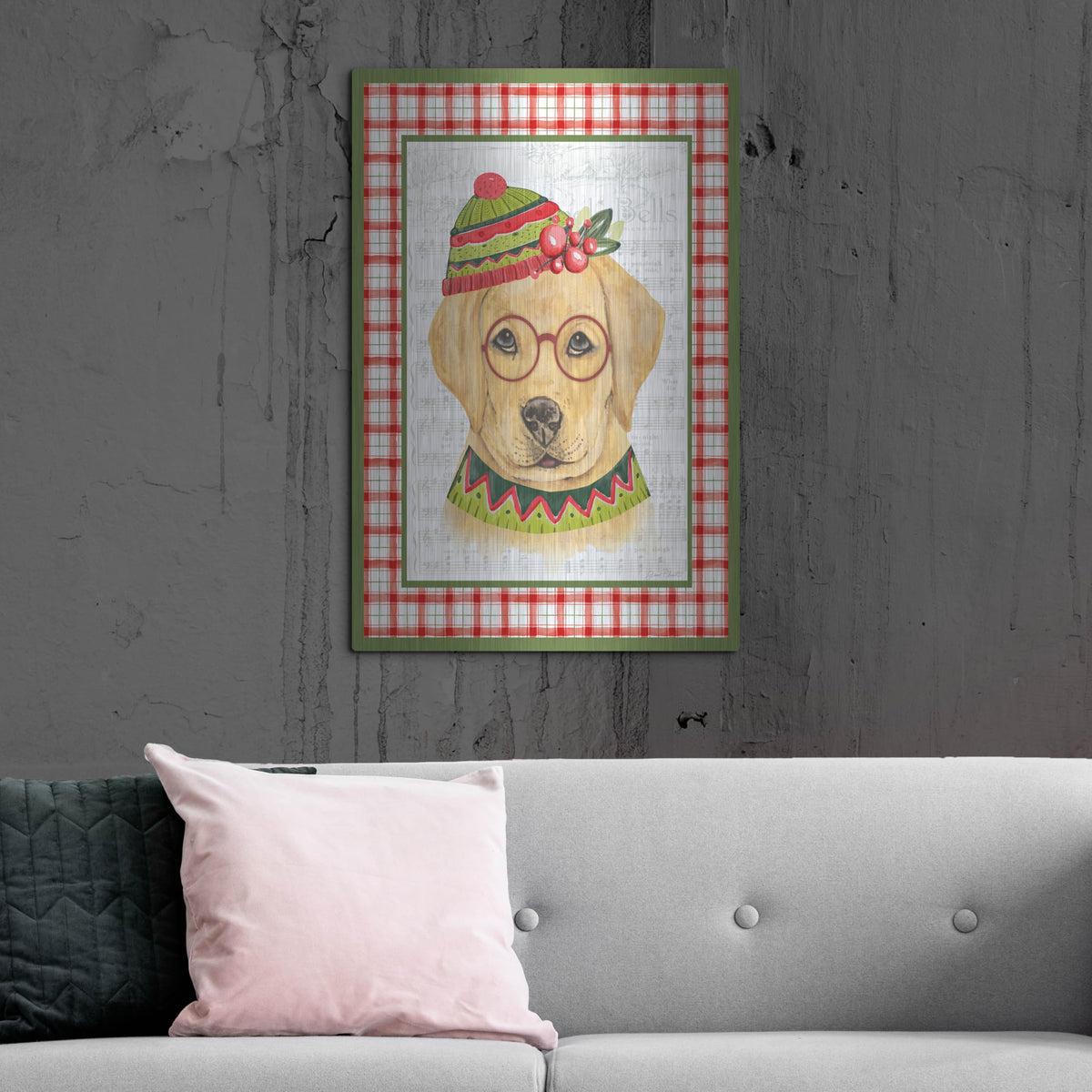 Luxe Metal Art 'Christmas Song Dogs A' by Jean Plout Metal Wall Art, 24" x 36"