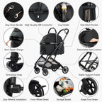 Kenyone 3-in-1 Pet Stroller for Small Medium Dogs Puppy Cat Stroller with Detachable Carrier & Pad Lightweight Foldable Aluminum Alloy Frame Dual No-Zip Entry(Black)