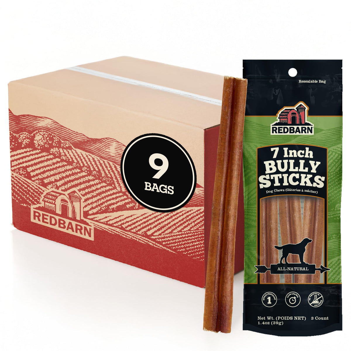 Redbarn 12" Bully Sticks 100% Natural Beef Dog Chew Rawhide Free Case of 35