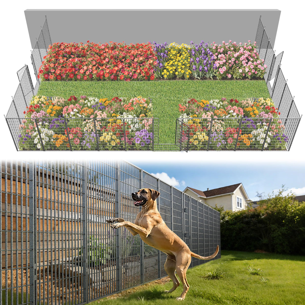 FXW No Dig Garden Fence, Outdoor for Yard, 50in(H) x 62.6ft(L), 24 Panels