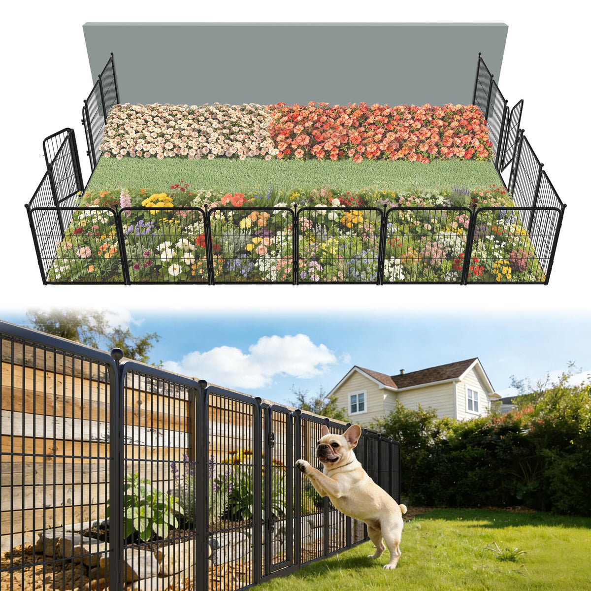 FXW No Dig Garden Fence, Outdoor for Yard, 50in(H) x 62.6ft(L), 24 Panels