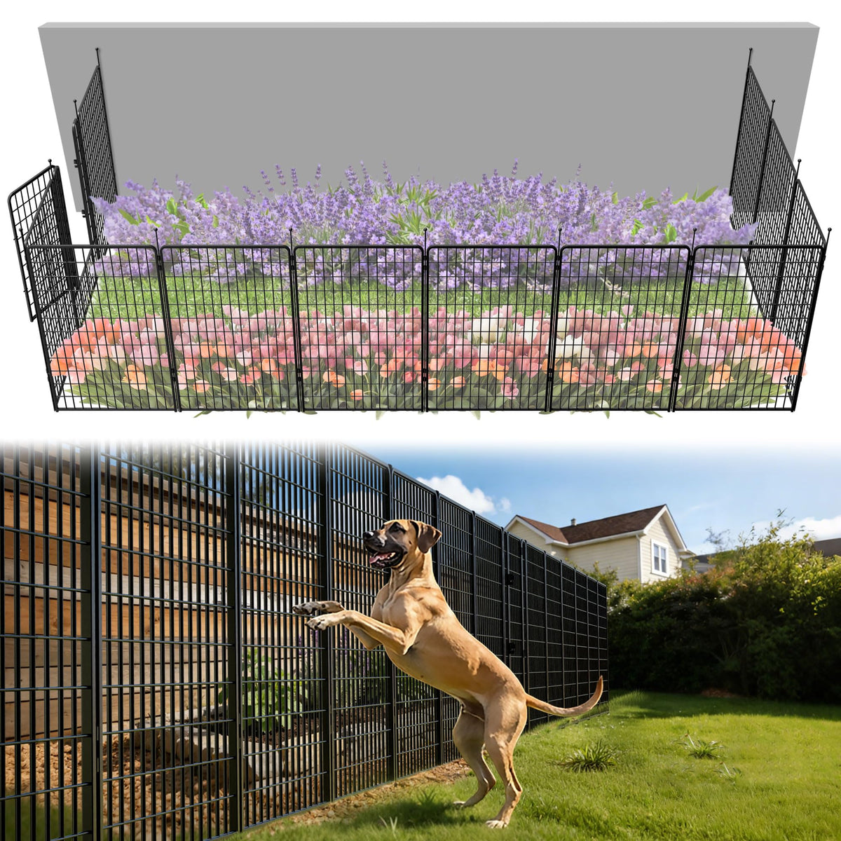 FXW No Dig Garden Fence, Outdoor for Yard, 50in(H) x 62.6ft(L), 24 Panels