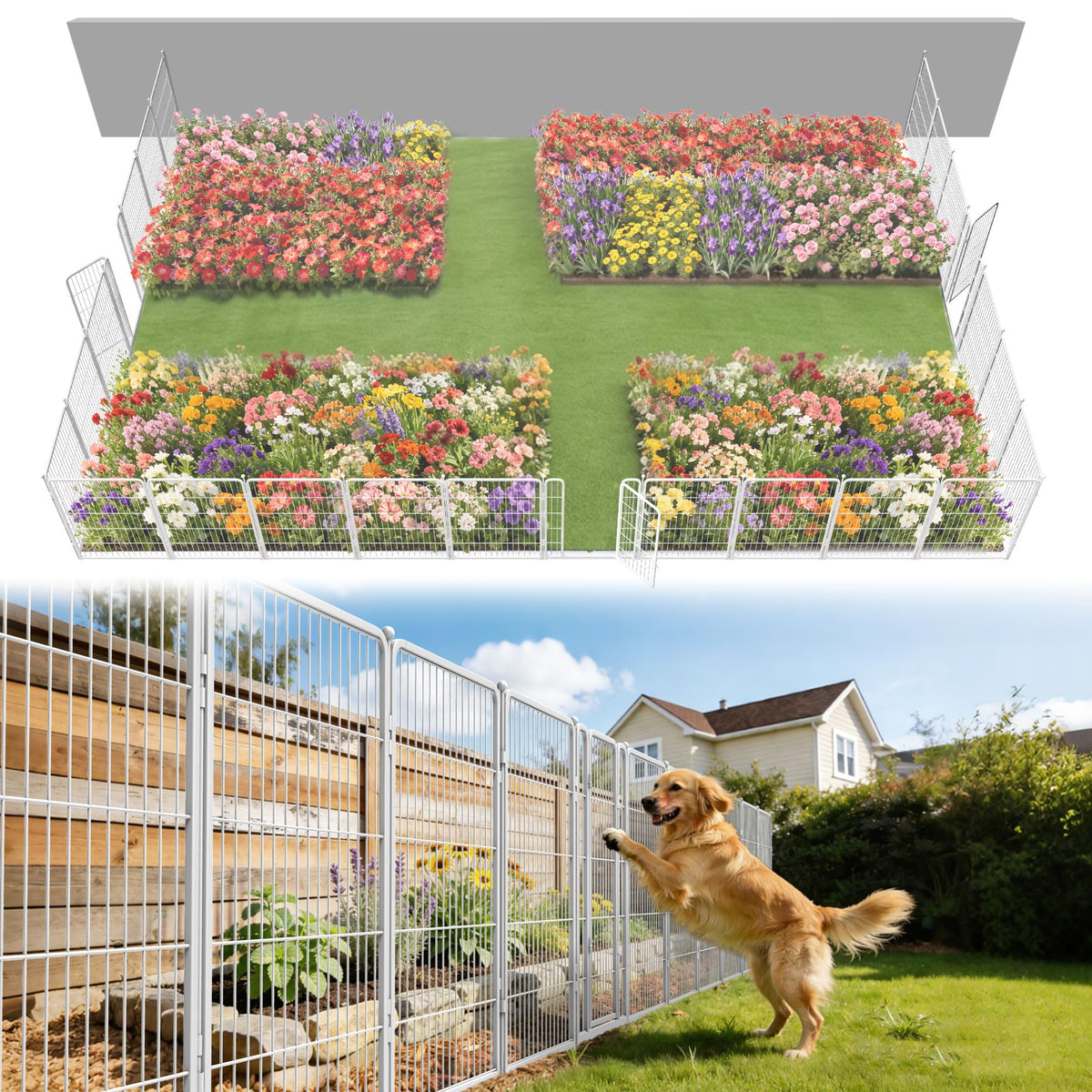 FXW No Dig Garden Fence, Outdoor for Yard, 50in(H) x 62.6ft(L), 24 Panels