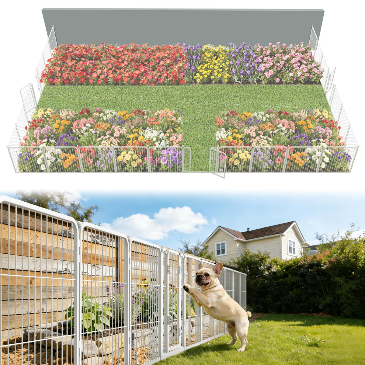 FXW No Dig Garden Fence, Outdoor for Yard, 50in(H) x 62.6ft(L), 24 Panels