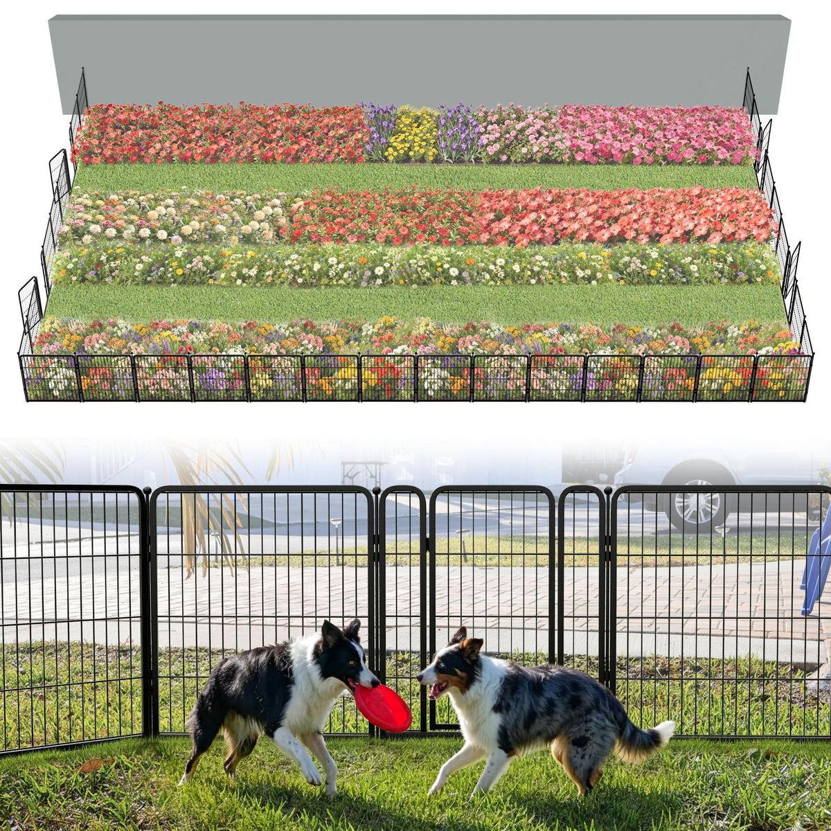 FXW No Dig Garden Fence, Outdoor for Yard, 50in(H) x 62.6ft(L), 24 Panels