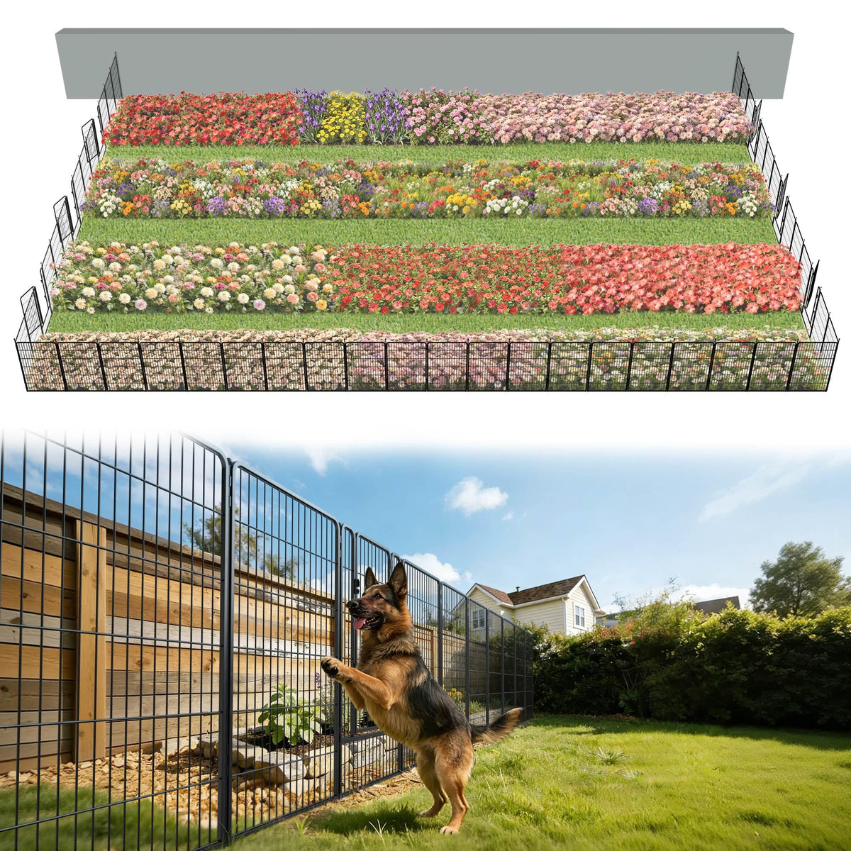FXW No Dig Garden Fence, Outdoor for Yard, 50in(H) x 62.6ft(L), 24 Panels