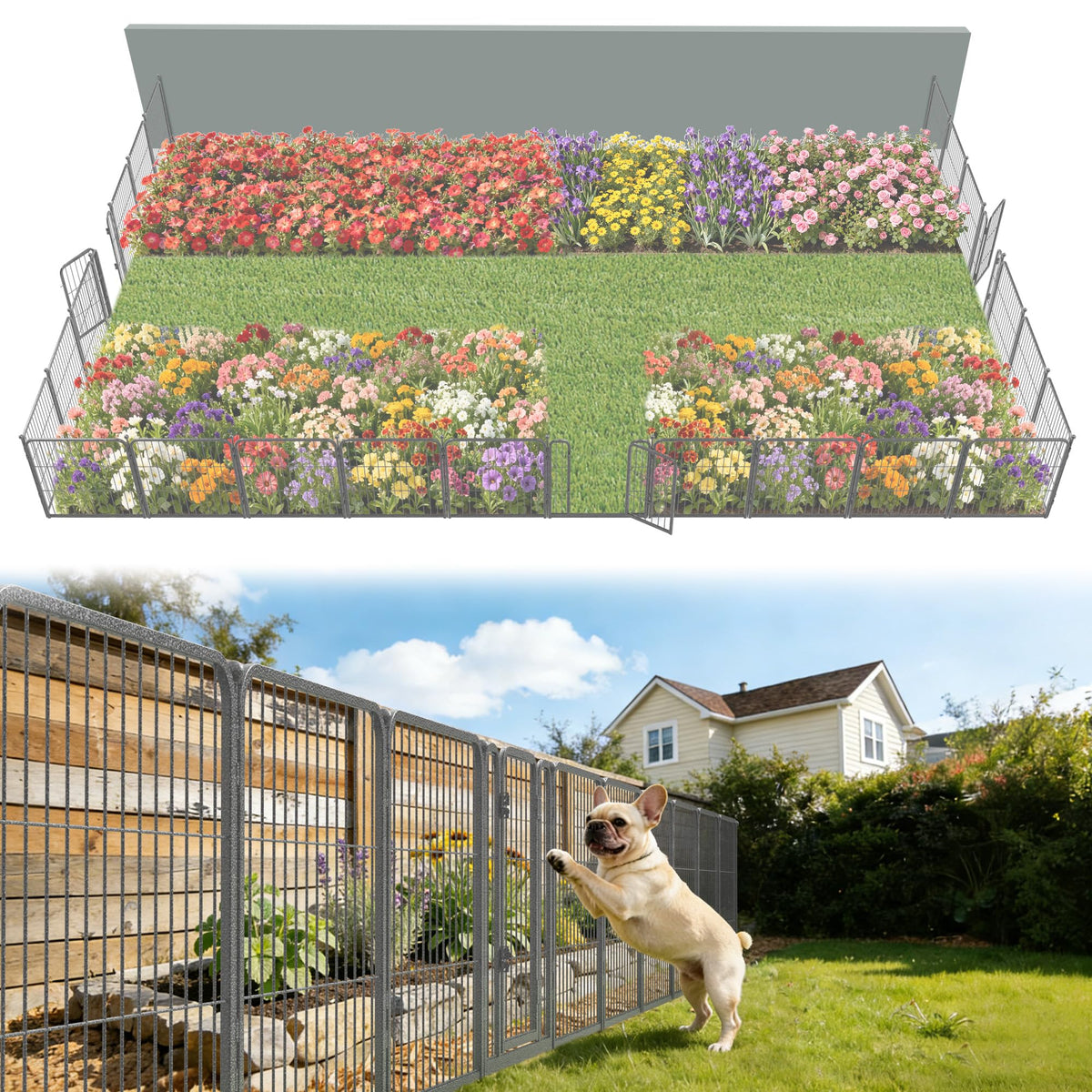 FXW No Dig Garden Fence, Outdoor for Yard, 50in(H) x 62.6ft(L), 24 Panels
