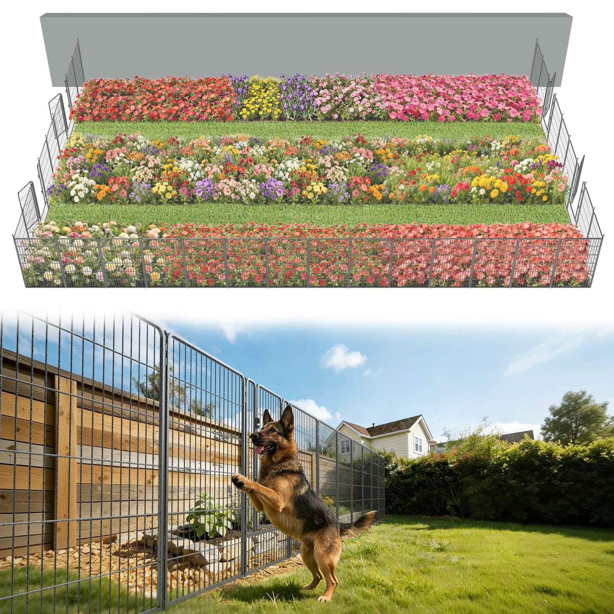 FXW No Dig Garden Fence, Outdoor for Yard, 50in(H) x 62.6ft(L), 24 Panels