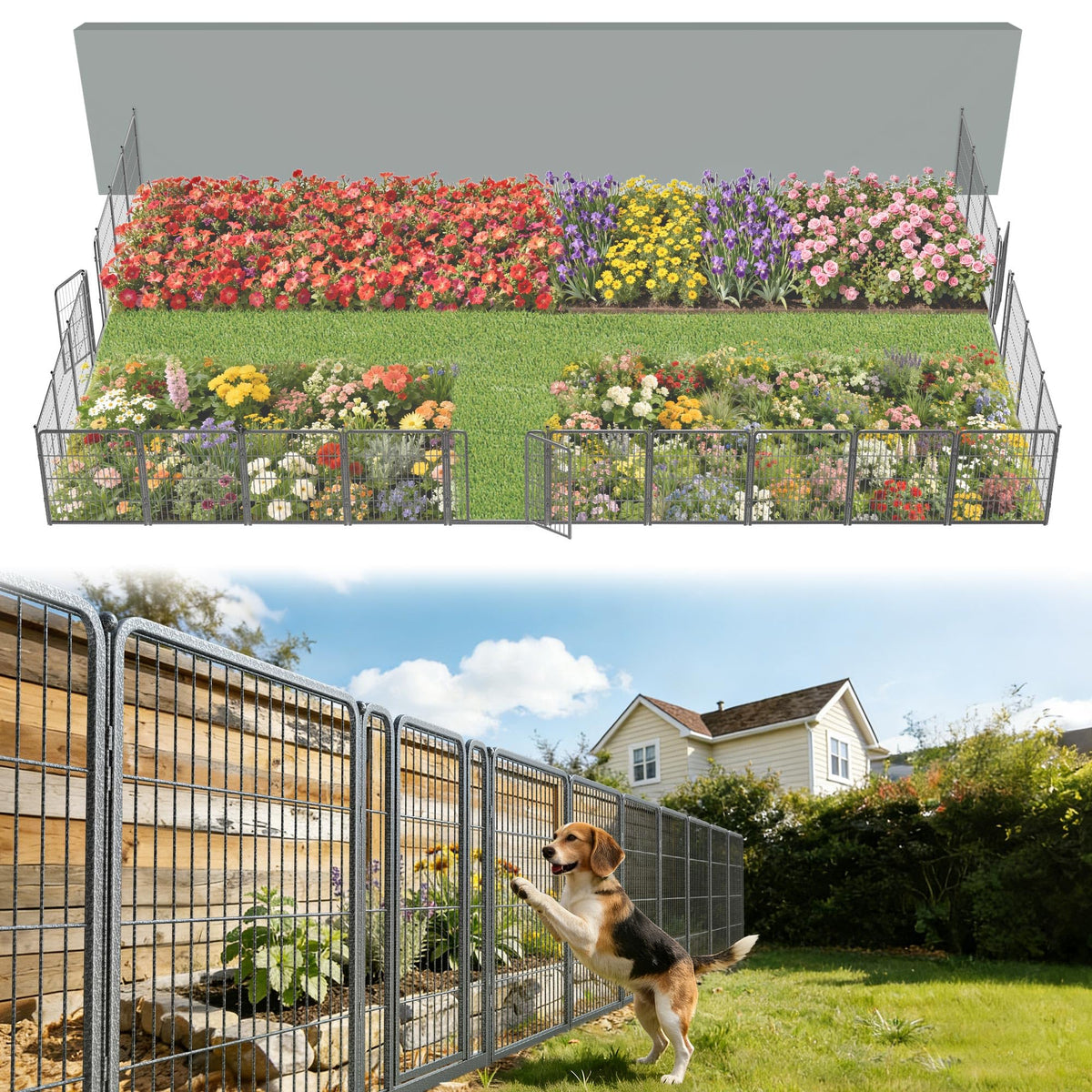 FXW No Dig Garden Fence, Outdoor for Yard, 50in(H) x 62.6ft(L), 24 Panels