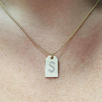 14k Solid Gold Custom Diamond Letter Initial Dog Tags, Custom Name Letter Date Engrave Dog Tag Pendant, Personalized Engravable Dog Tag Necklace, Solitaire Birthstone Dog Tag Necklace