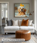 Myphotostation 55Wx55H''-(140x140cm) Stretched Canvas Golden Soak Bubble Bath Dog Canvas Print, Bathroom Wall Art, Bathroom decor