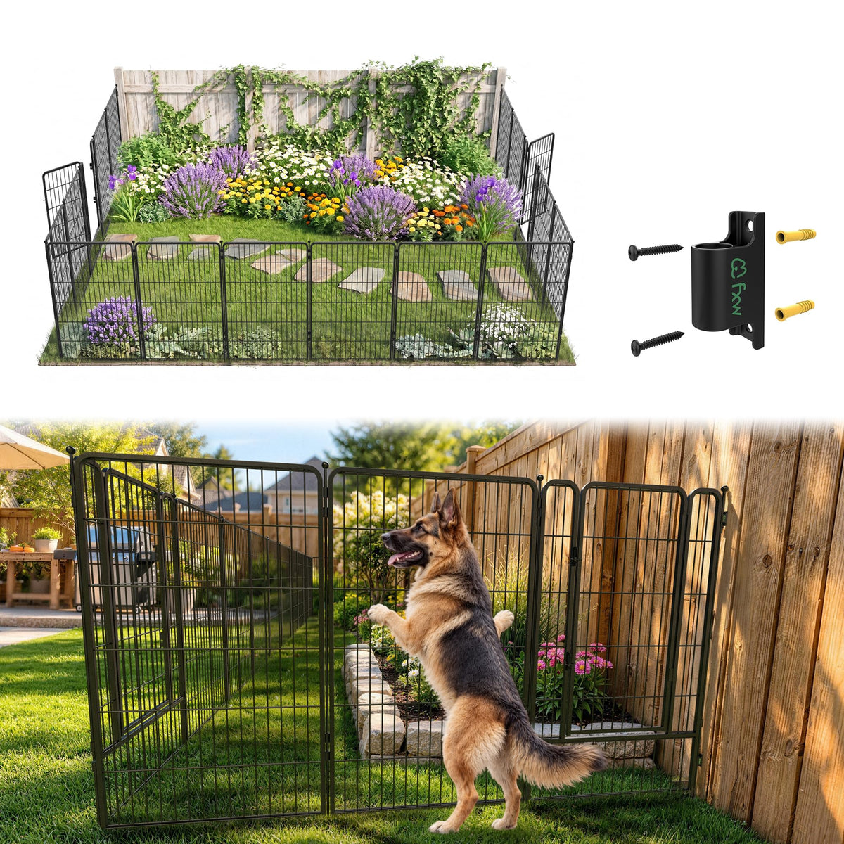 FXW No Dig Garden Fence, Outdoor for Yard, 50in(H) x 62.6ft(L), 24 Panels