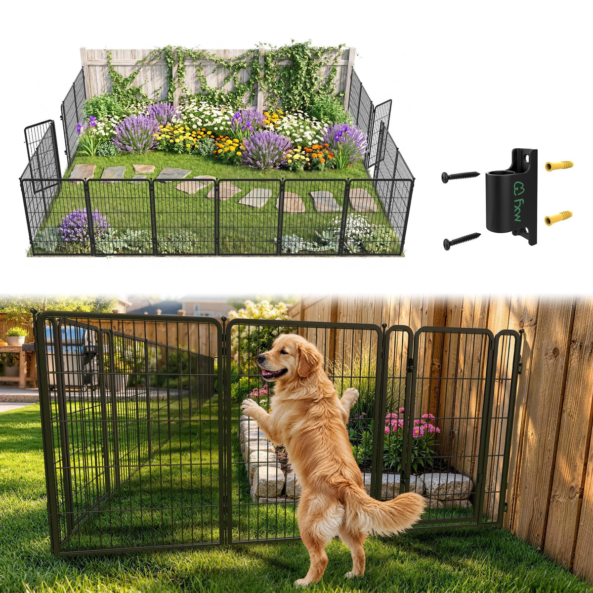 FXW No Dig Garden Fence, Outdoor for Yard, 50in(H) x 62.6ft(L), 24 Panels