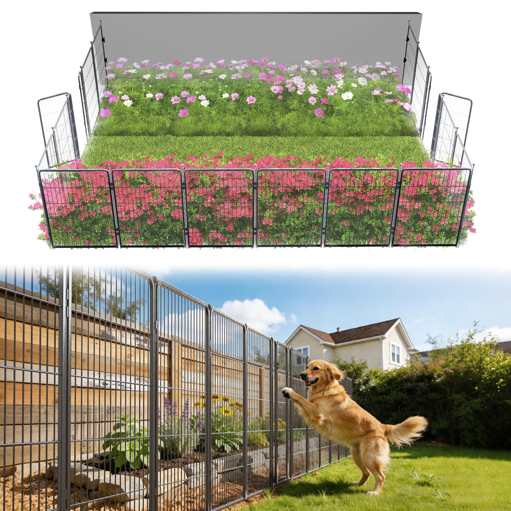 FXW No Dig Garden Fence, Outdoor for Yard, 50in(H) x 62.6ft(L), 24 Panels