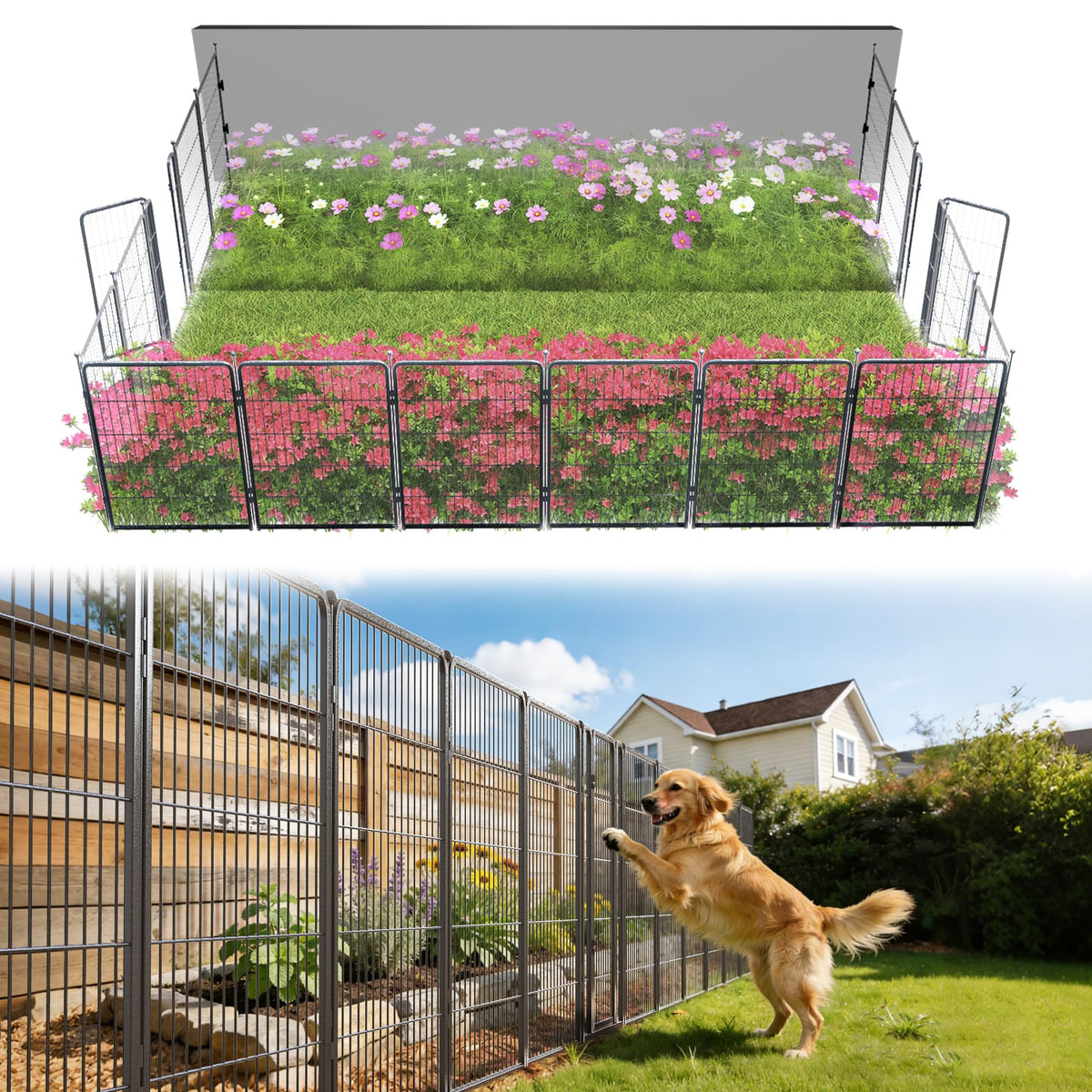 FXW No Dig Garden Fence, Outdoor for Yard, 50in(H) x 62.6ft(L), 24 Panels