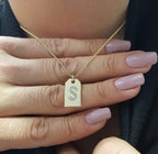 14k Solid Gold Custom Diamond Letter Initial Dog Tags, Custom Name Letter Date Engrave Dog Tag Pendant, Personalized Engravable Dog Tag Necklace, Solitaire Birthstone Dog Tag Necklace