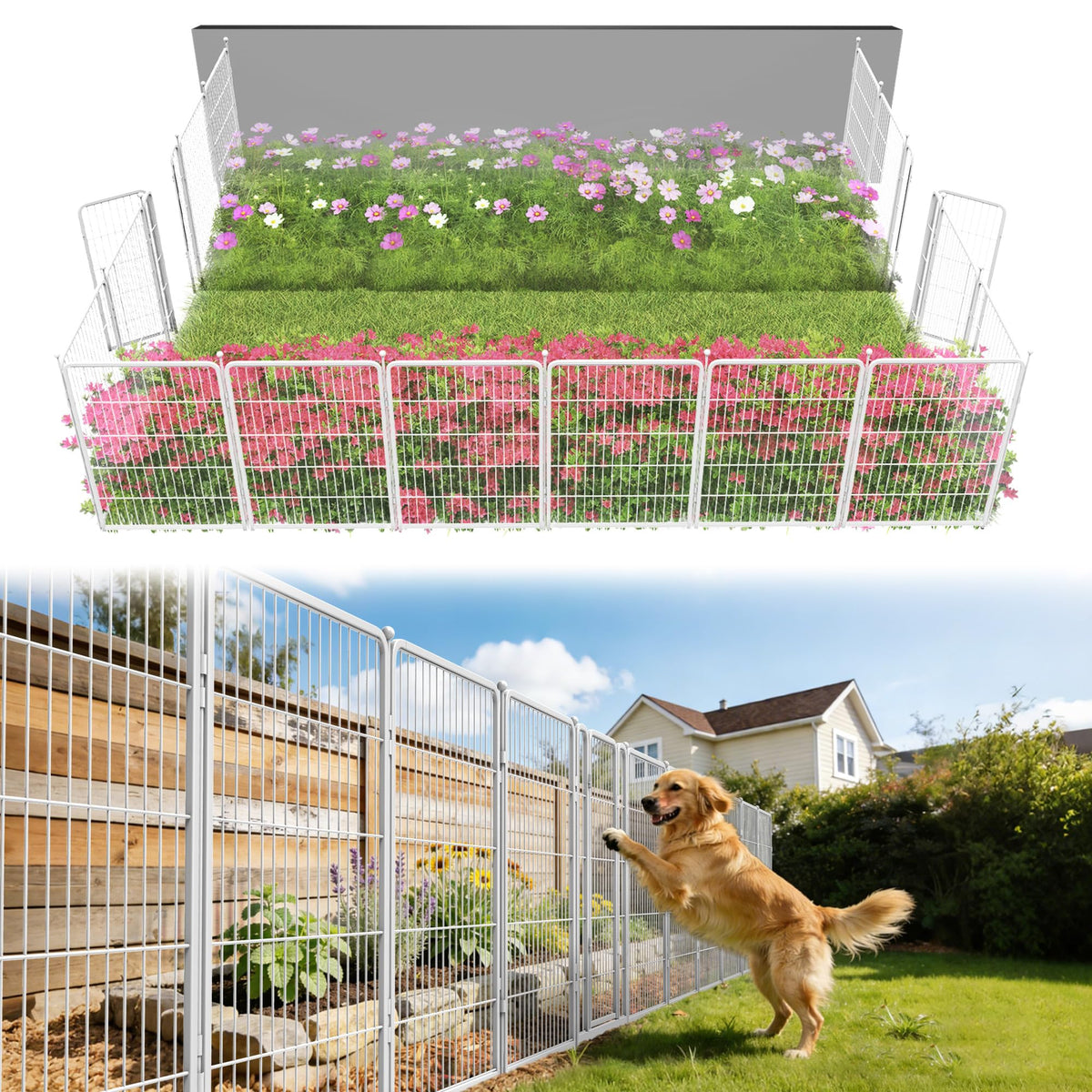 FXW No Dig Garden Fence, Outdoor for Yard, 50in(H) x 62.6ft(L), 24 Panels