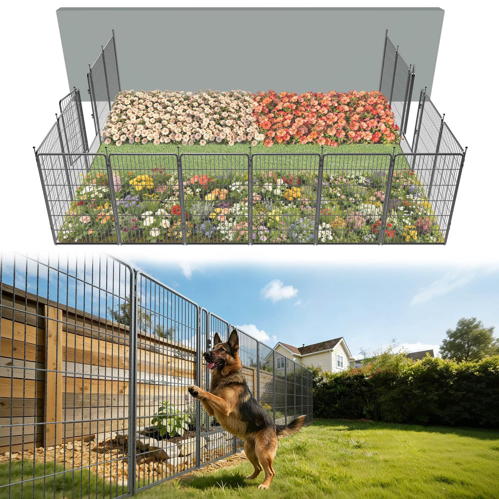 FXW No Dig Garden Fence, Outdoor for Yard, 50in(H) x 62.6ft(L), 24 Panels