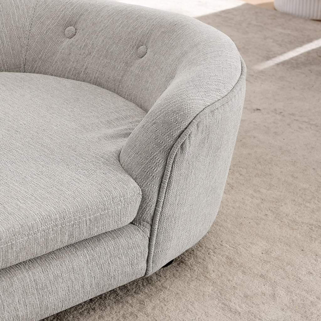 Oversized Size Oval Semi-Enclosed Dog Sofa - Durable Linen Material, Button-Tufted Backrest, High-Center Low-Sides Support & Plush Comfort-Beige