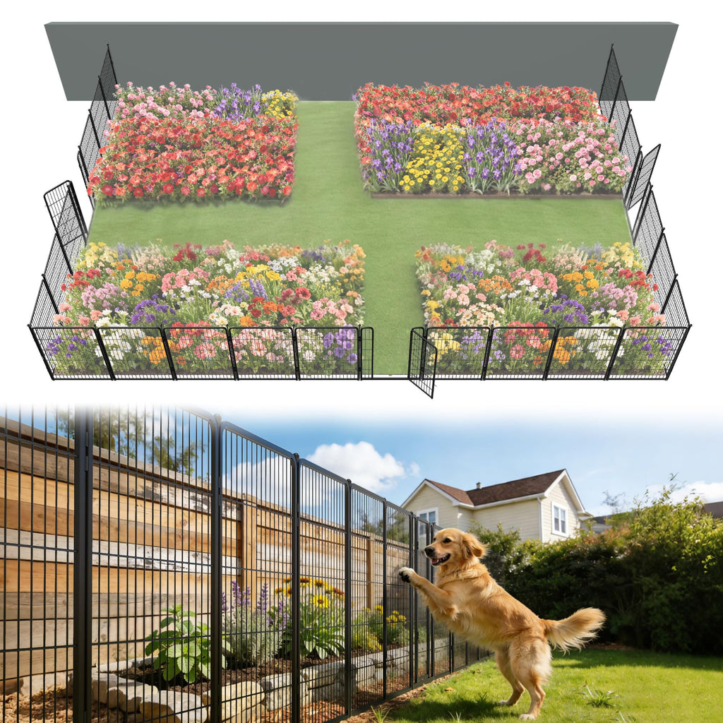 FXW No Dig Garden Fence, Outdoor for Yard, 50in(H) x 62.6ft(L), 24 Panels