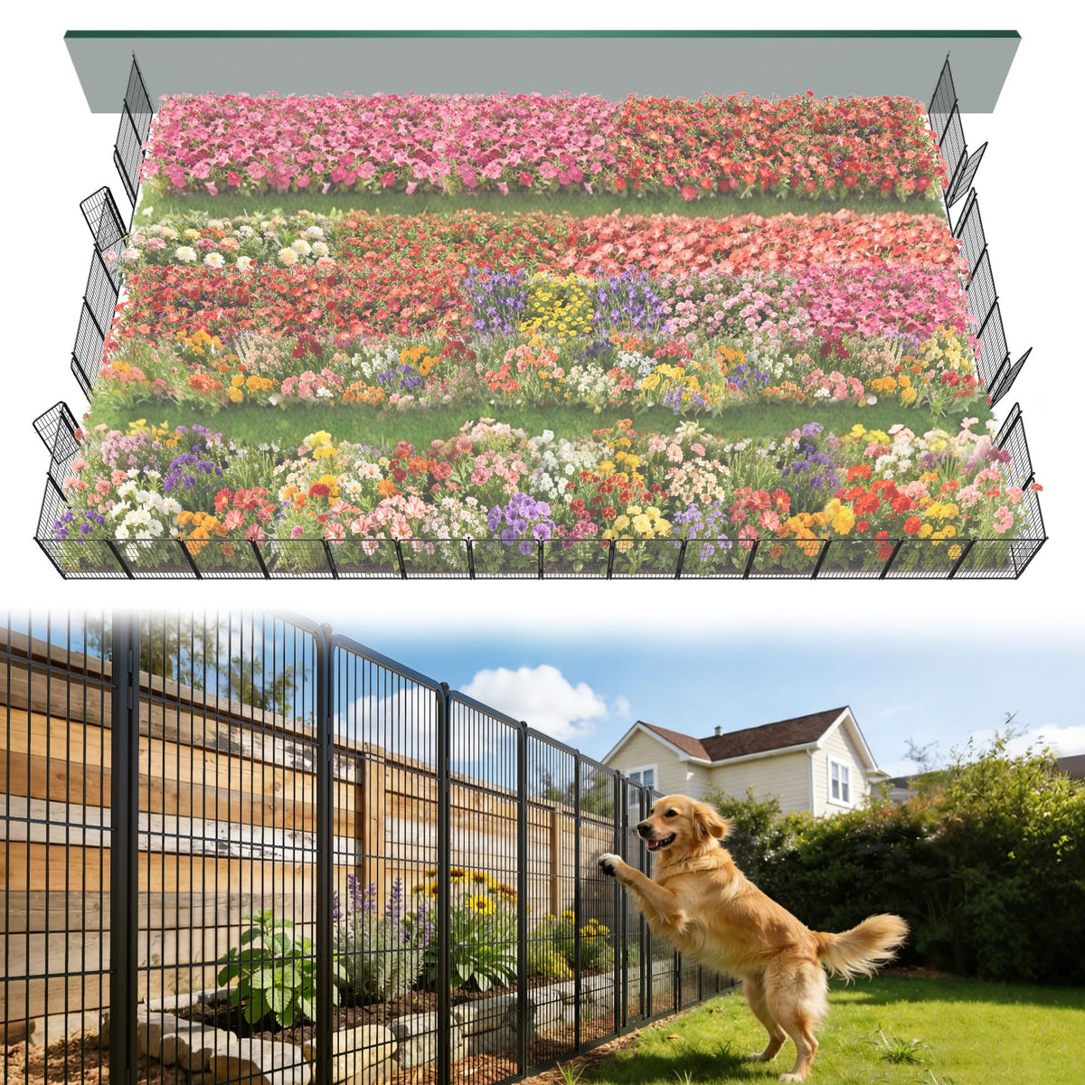 FXW No Dig Garden Fence, Outdoor for Yard, 50in(H) x 62.6ft(L), 24 Panels