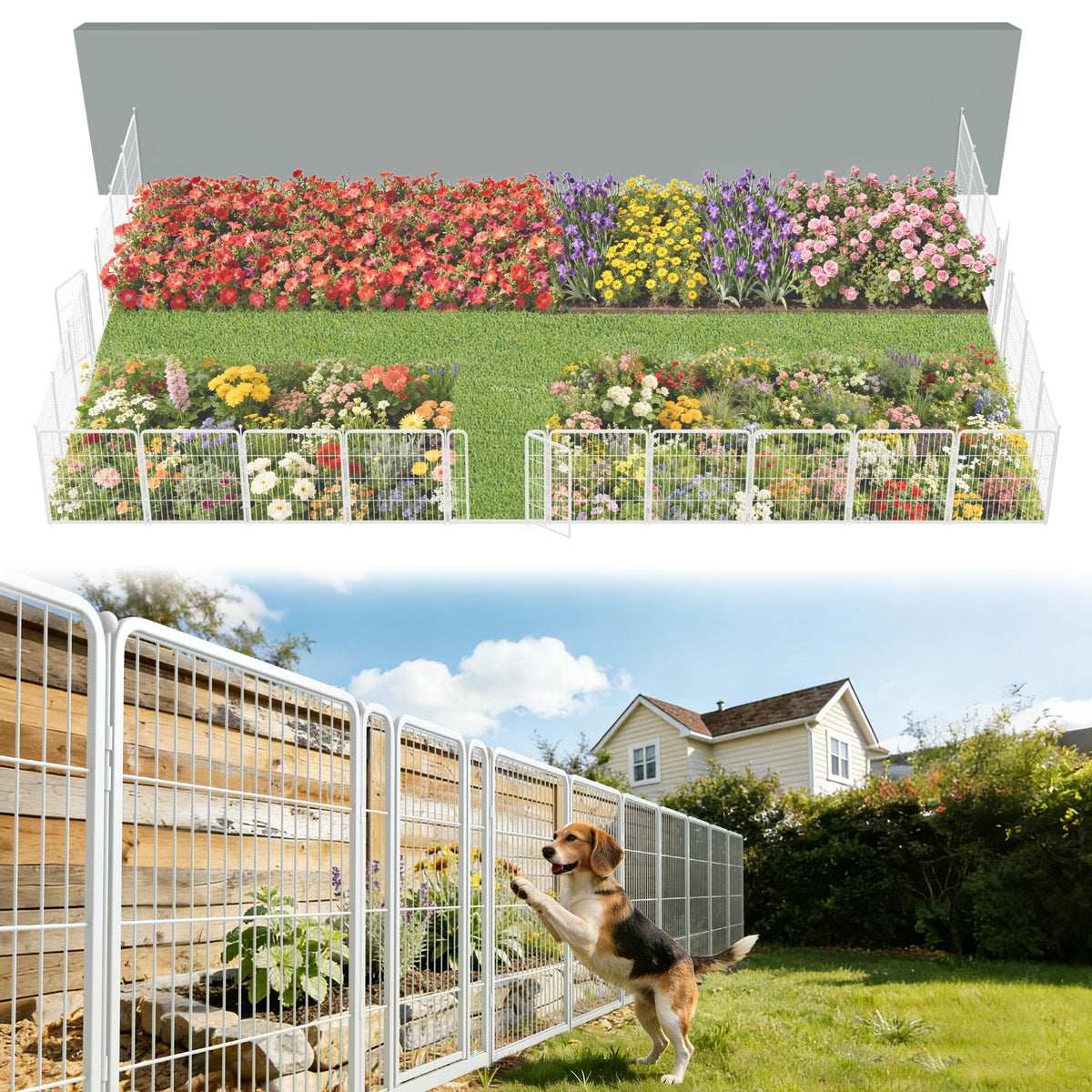 FXW No Dig Garden Fence, Outdoor for Yard, 50in(H) x 62.6ft(L), 24 Panels
