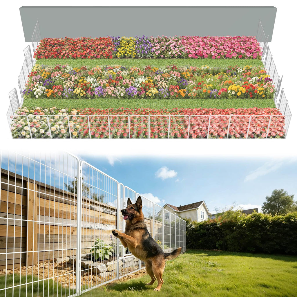 FXW No Dig Garden Fence, Outdoor for Yard, 50in(H) x 62.6ft(L), 24 Panels