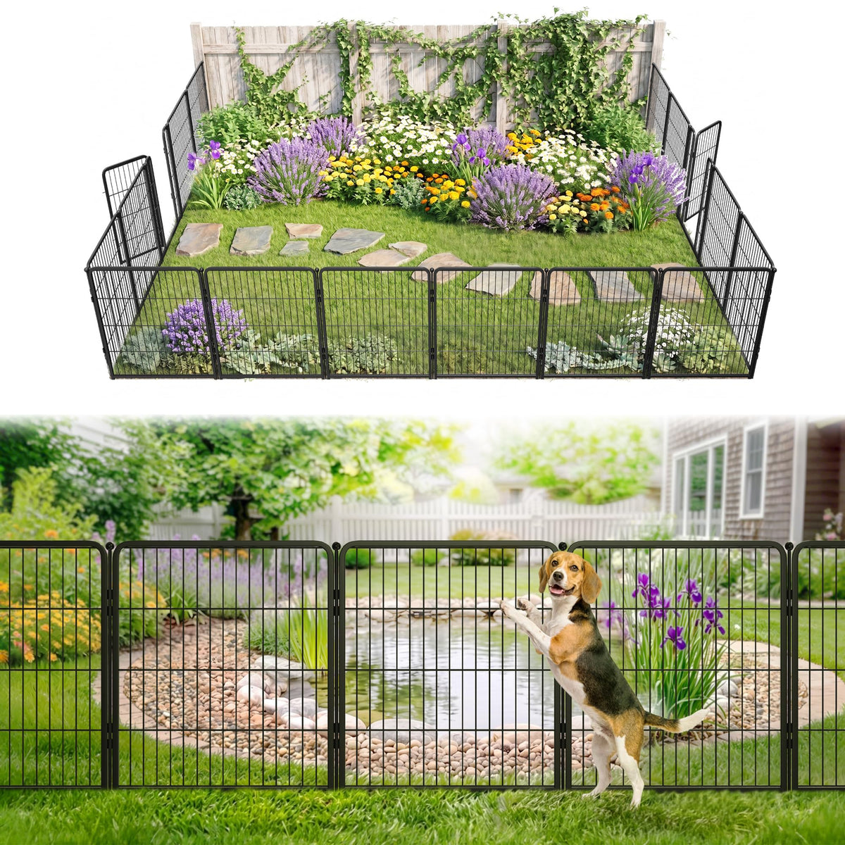 FXW No Dig Garden Fence, Outdoor for Yard, 50in(H) x 62.6ft(L), 24 Panels