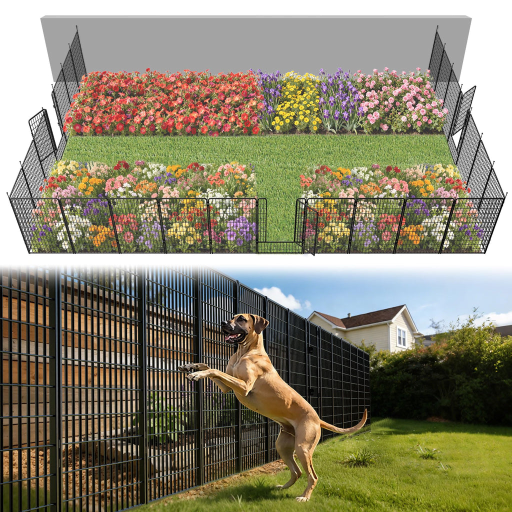 FXW No Dig Garden Fence, Outdoor for Yard, 50in(H) x 62.6ft(L), 24 Panels