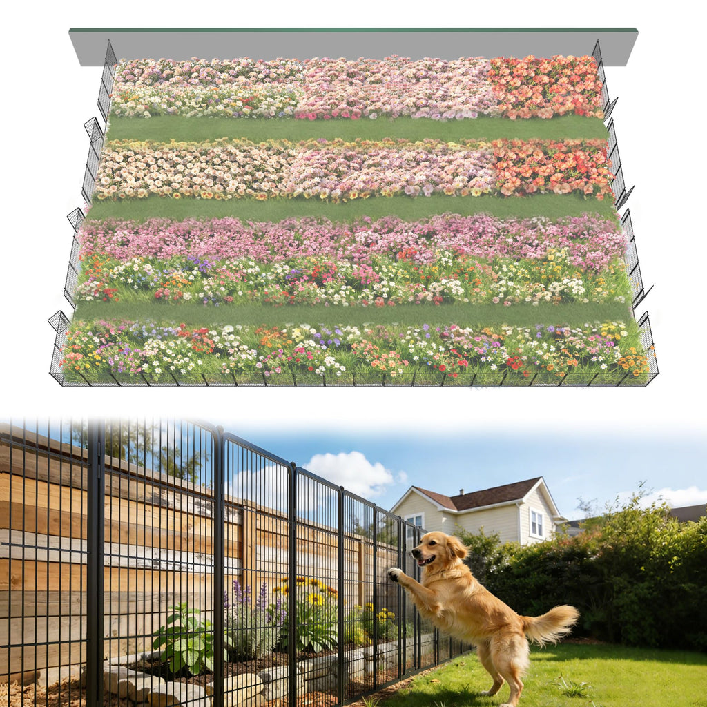 FXW No Dig Garden Fence, Outdoor for Yard, 50in(H) x 62.6ft(L), 24 Panels