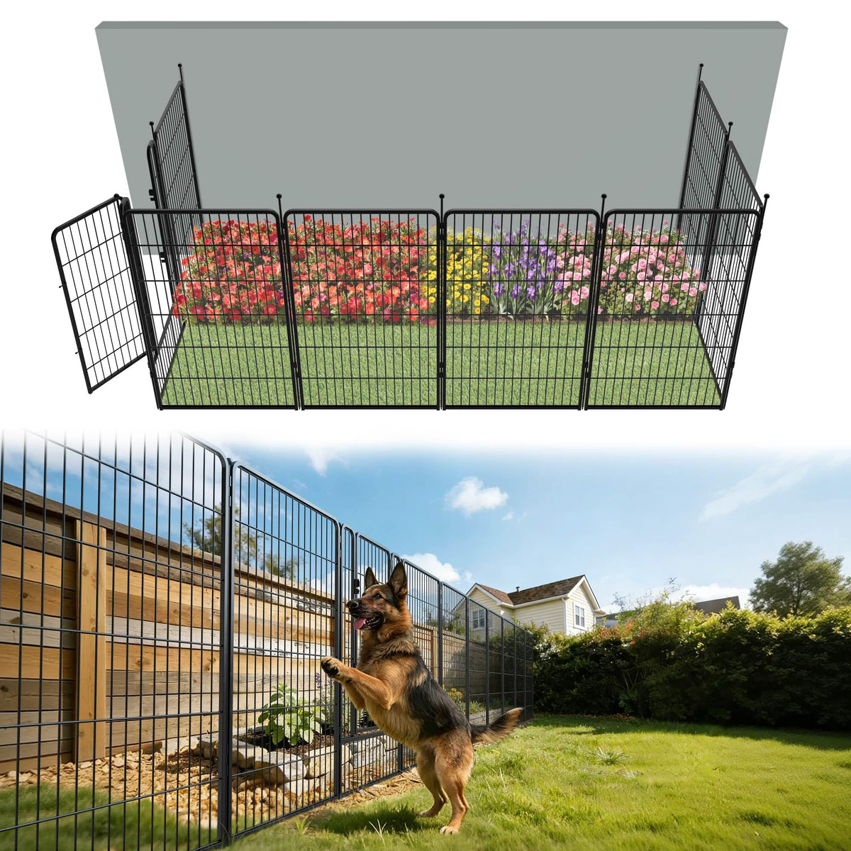 FXW No Dig Garden Fence, Outdoor for Yard, 50in(H) x 62.6ft(L), 24 Panels