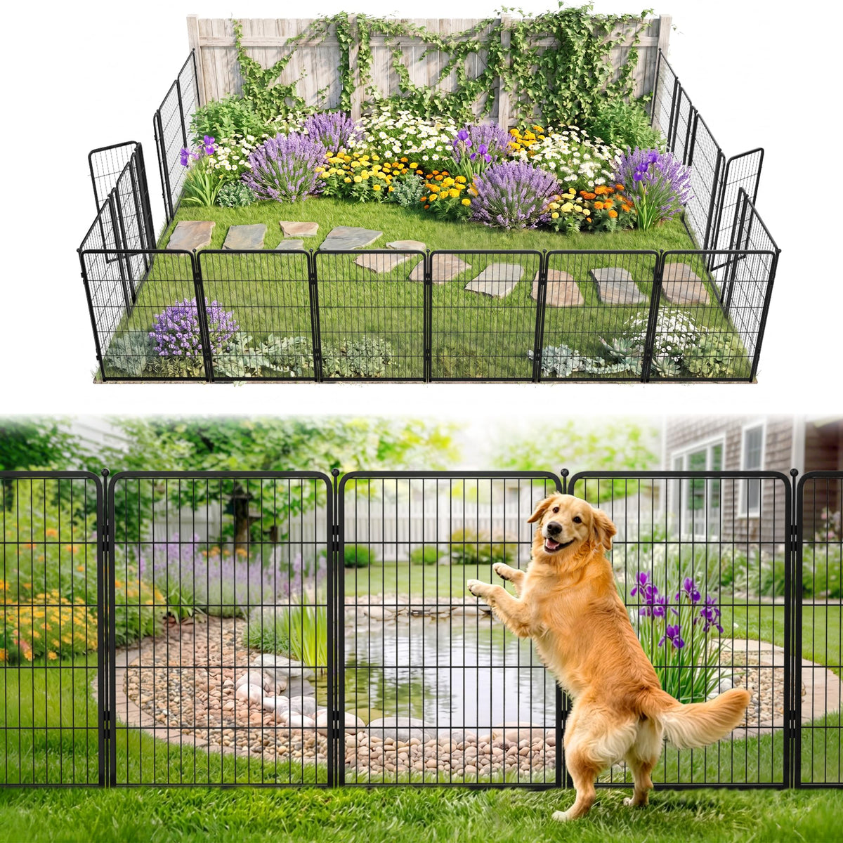 FXW No Dig Garden Fence, Outdoor for Yard, 50in(H) x 62.6ft(L), 24 Panels
