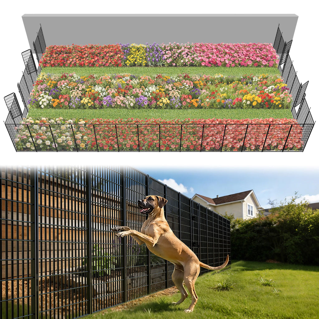 FXW No Dig Garden Fence, Outdoor for Yard, 50in(H) x 62.6ft(L), 24 Panels
