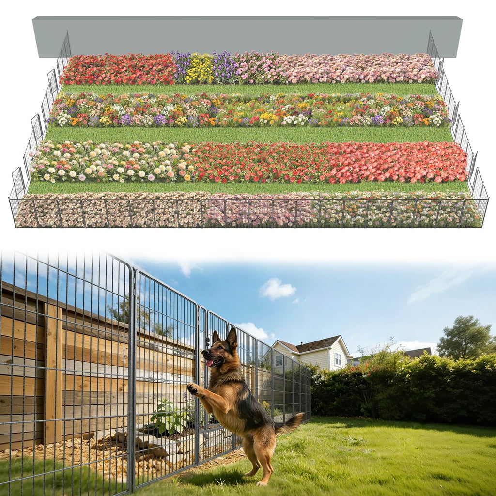 FXW No Dig Garden Fence, Outdoor for Yard, 50in(H) x 62.6ft(L), 24 Panels