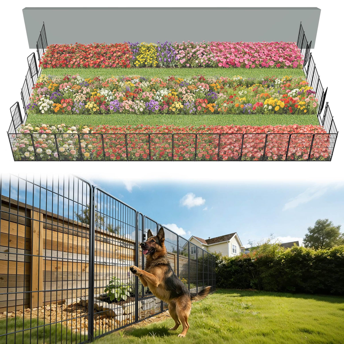 FXW No Dig Garden Fence, Outdoor for Yard, 50in(H) x 62.6ft(L), 24 Panels
