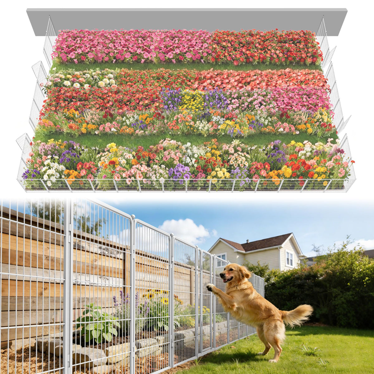 FXW No Dig Garden Fence, Outdoor for Yard, 50in(H) x 62.6ft(L), 24 Panels