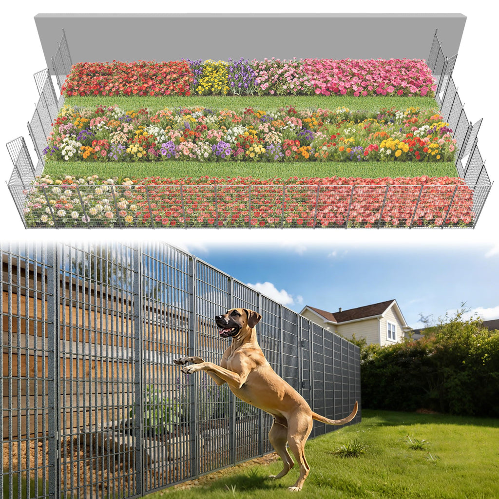 FXW No Dig Garden Fence, Outdoor for Yard, 50in(H) x 62.6ft(L), 24 Panels