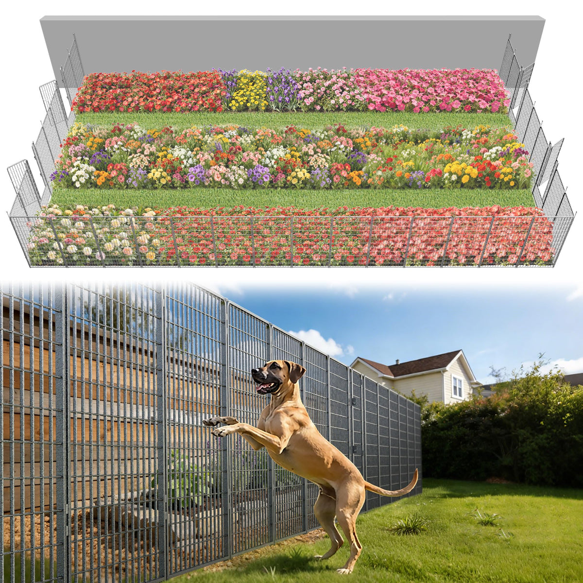 FXW No Dig Garden Fence, Outdoor for Yard, 50in(H) x 62.6ft(L), 24 Panels