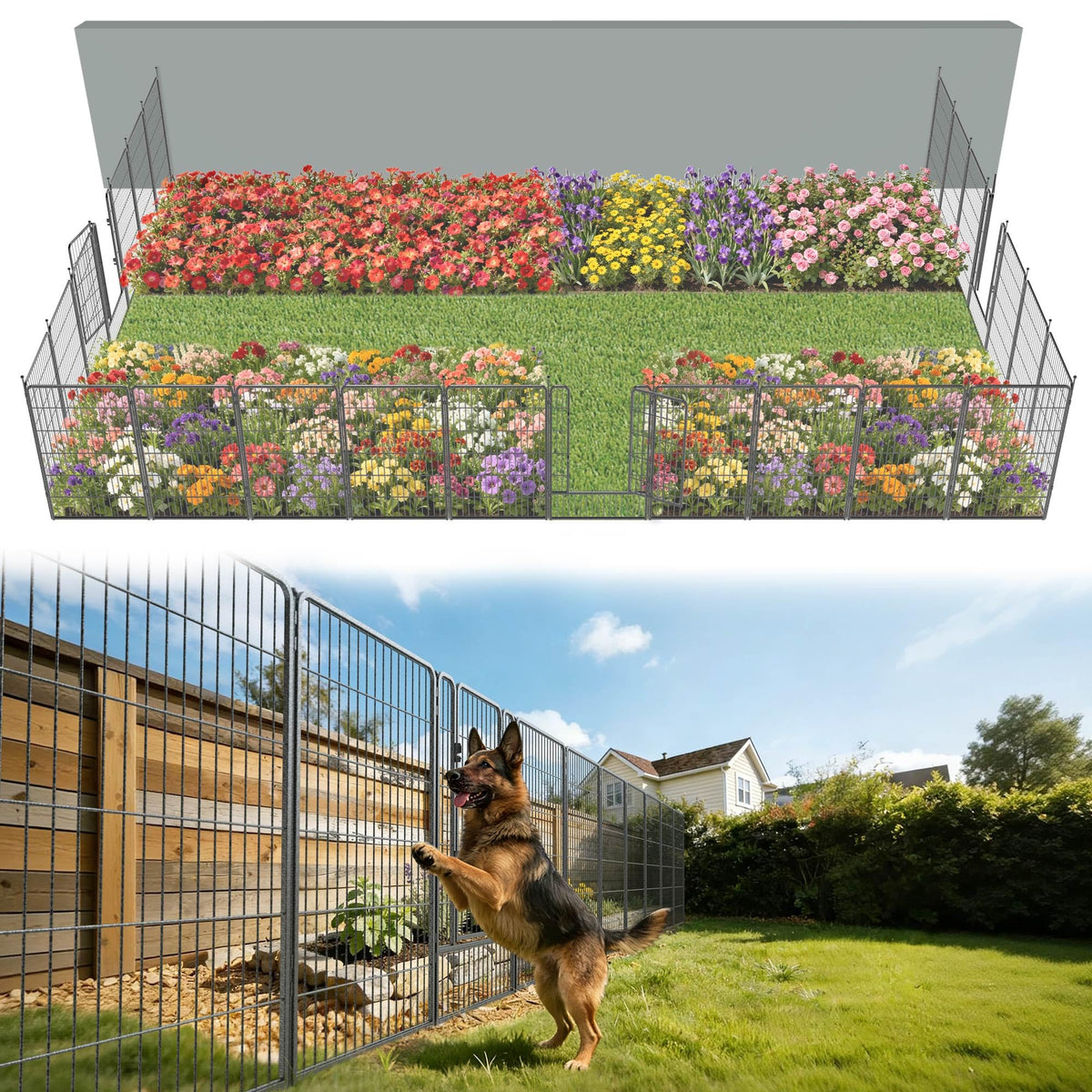FXW No Dig Garden Fence, Outdoor for Yard, 50in(H) x 62.6ft(L), 24 Panels