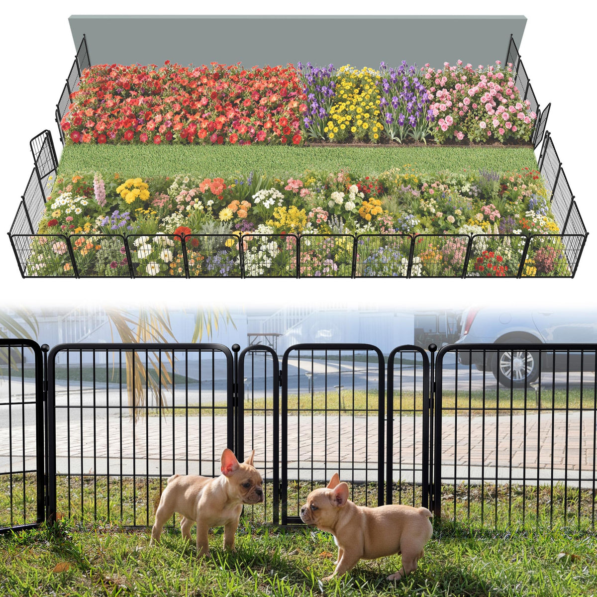 FXW No Dig Garden Fence, Outdoor for Yard, 50in(H) x 62.6ft(L), 24 Panels